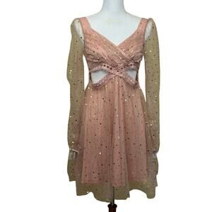 Double Crazy blush/gold‎ dress, coquette, fairycore, sheer, dainty, eclectic